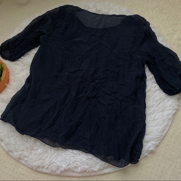Giulia 100% Silk Italian Navy Blue Lace Blouse Top - Picture 2 of 7